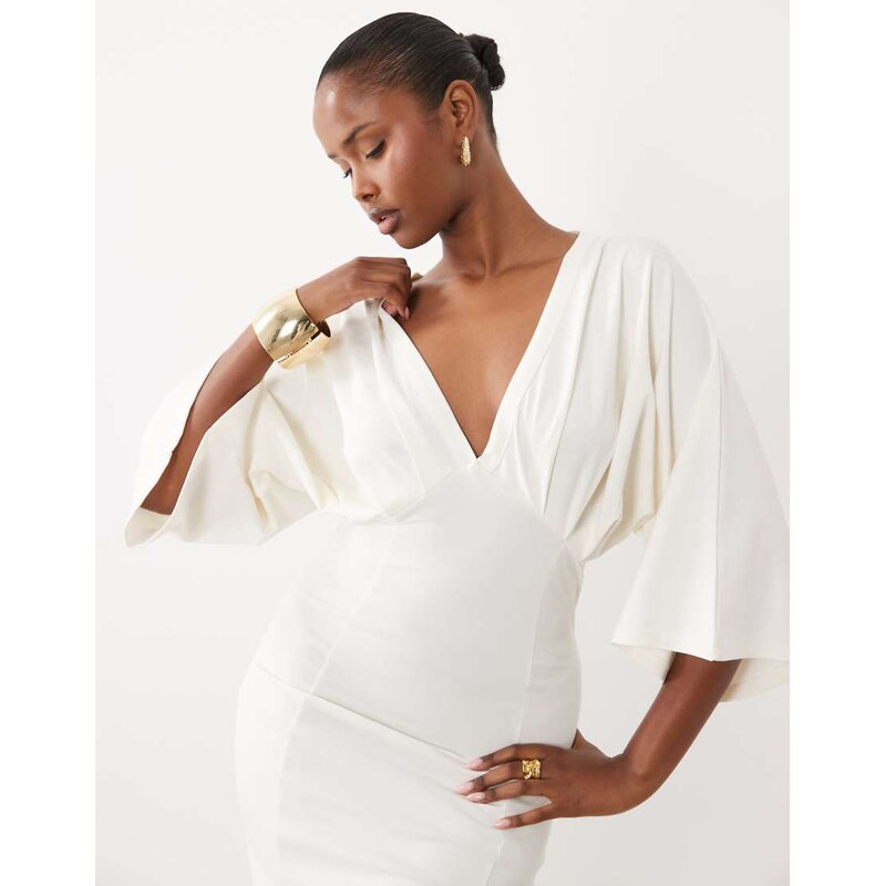 ASOS DESIGN grecian v neck mini dress in neutral