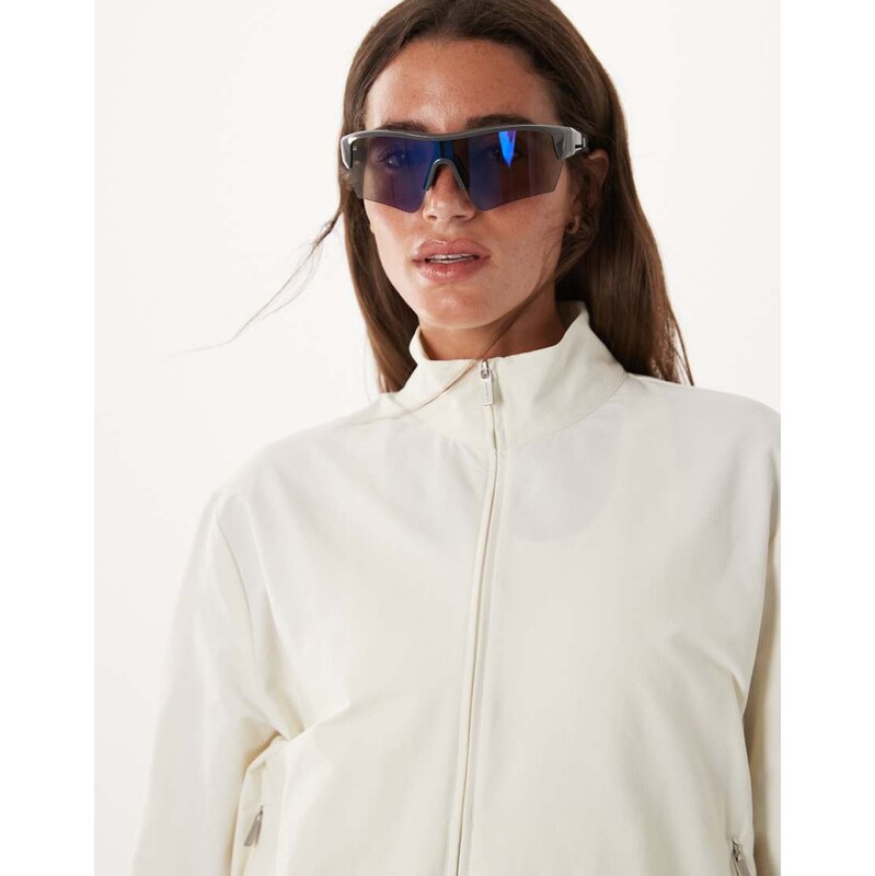 Sweaty Betty seersucker textured zip up jacket in white