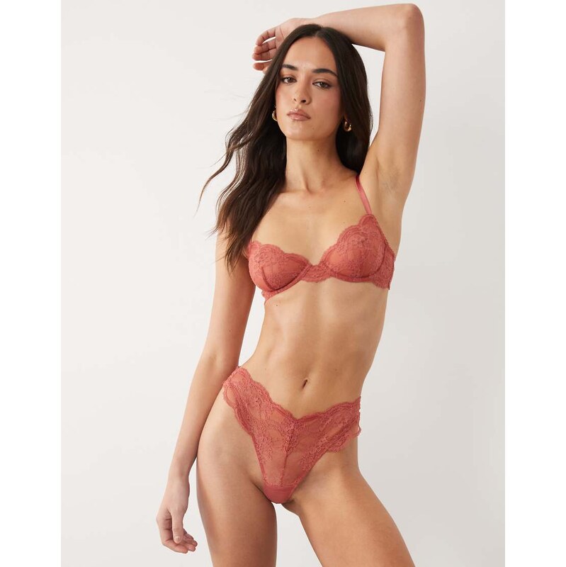 ASOS DESIGN Lola lace thong in sienna-Brown