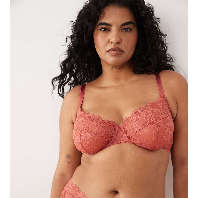 ASOS Curve ASOS DESIGN Curve Lola lace underwired bra in sienna