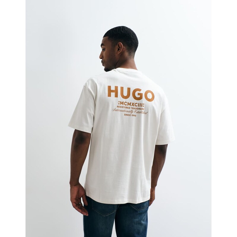 HUGO Blue Nalono back print t-shirt in ecru-White