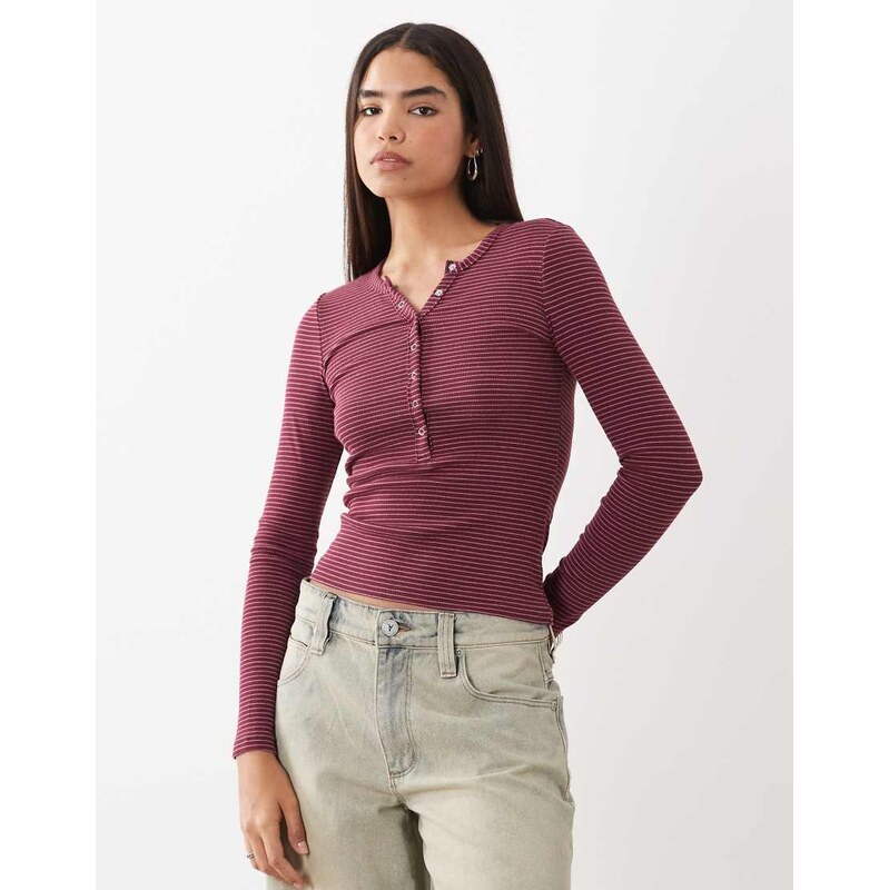 Cotton On Blake Henley long sleeve top in lisa stripe velvet