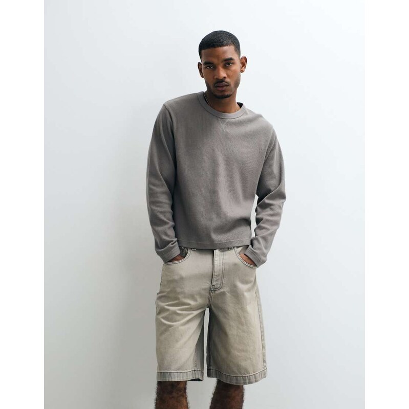 Cotton On cropped fit textured long sleeve top in slate stone