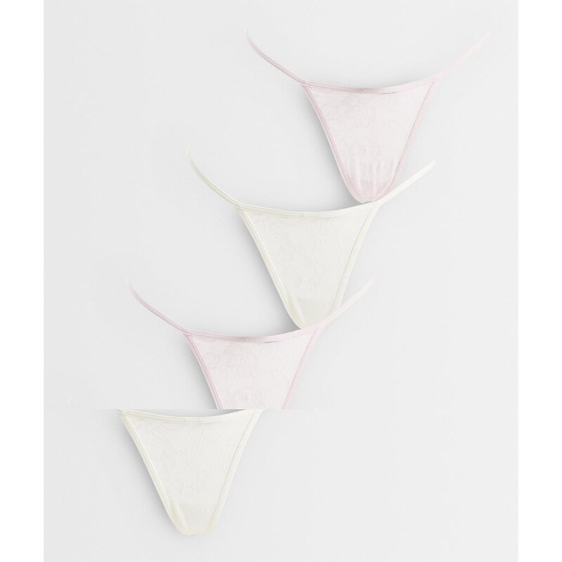 Cotton On 4 pack lace thong set in white and pink-Multi