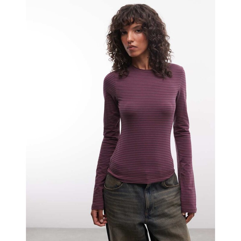 Weekday slim fit long sleeve top with flared sleeves in purple
