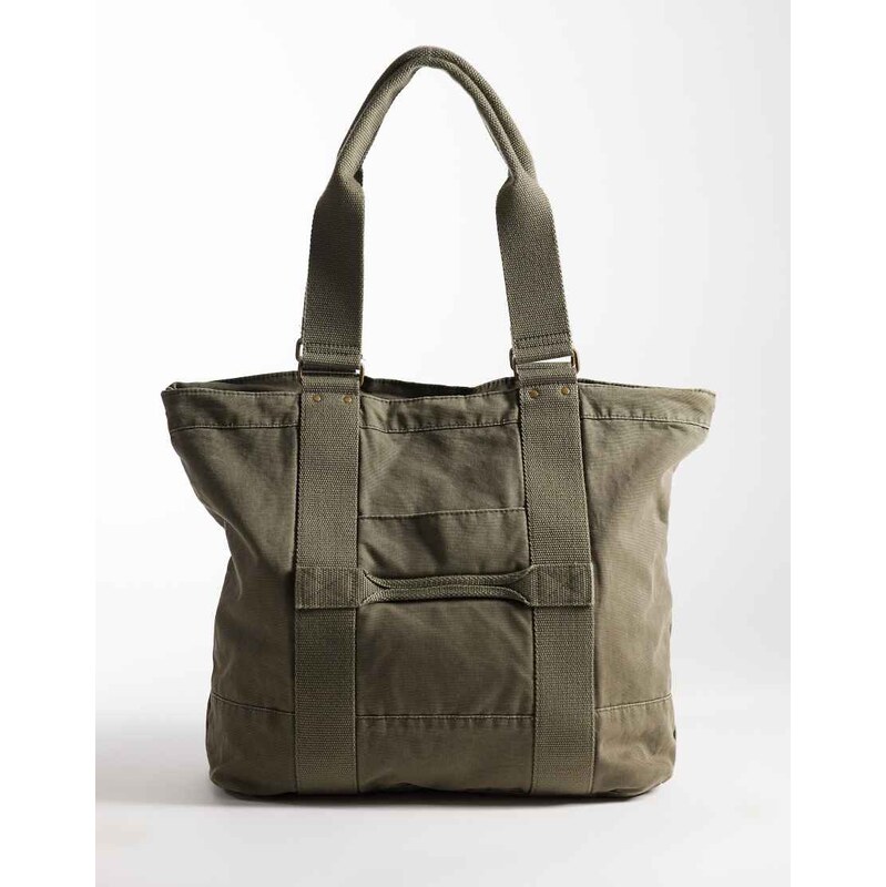 Weekday large canvas tote bag in washed khaki-Green