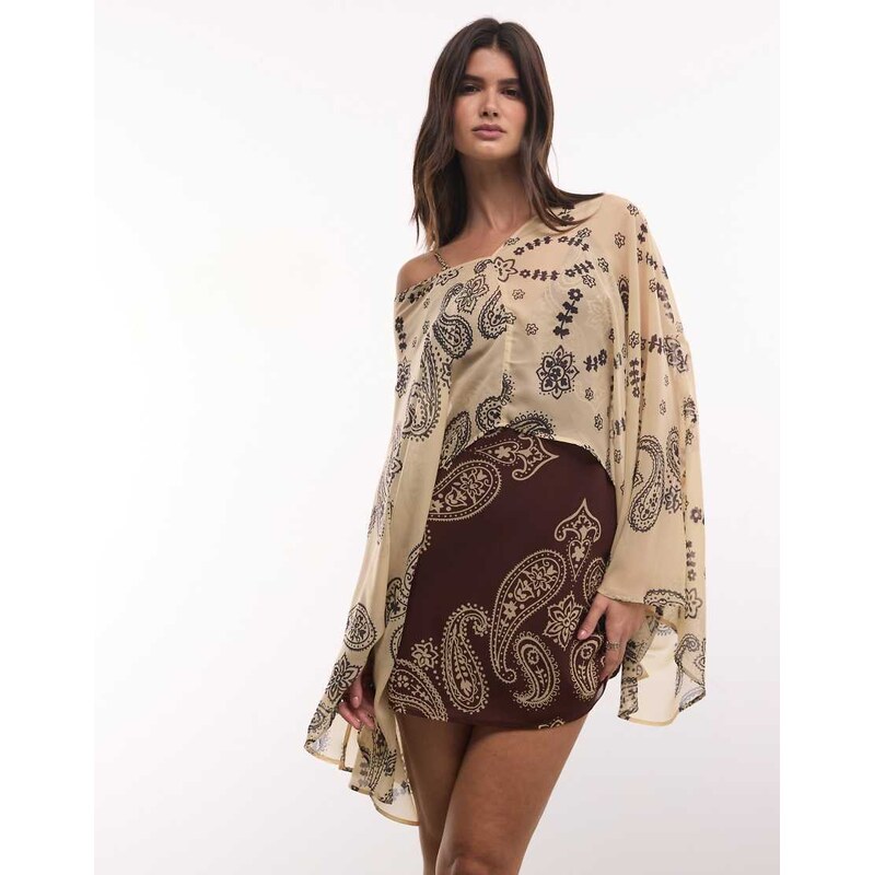 ASOS DESIGN plunge mini dress with batwing sleeve in scarf print