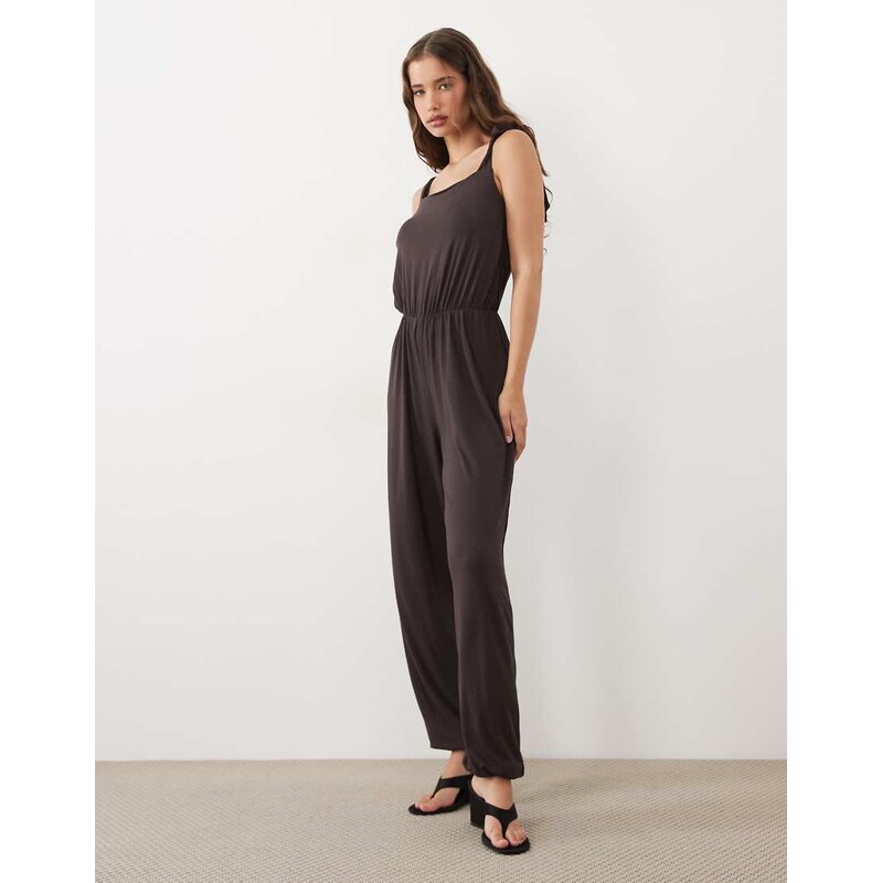 Miss Selfridge tie shoulder balloon trouser jumpsuit in