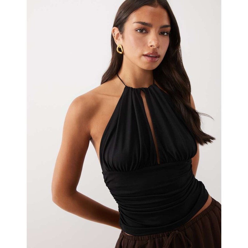 ASOS DESIGN polyamide high neck cinched waist halter top in