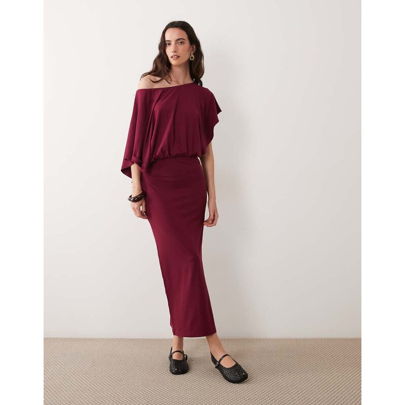 ASOS DESIGN Cape style midi dress in burgundy-Red