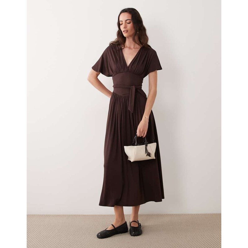 ASOS DESIGN V Neck wrap style midi dress in black