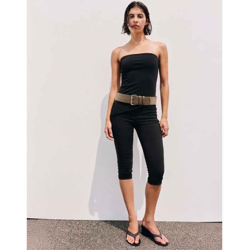 Pull&Bear Wide waistband capris in black