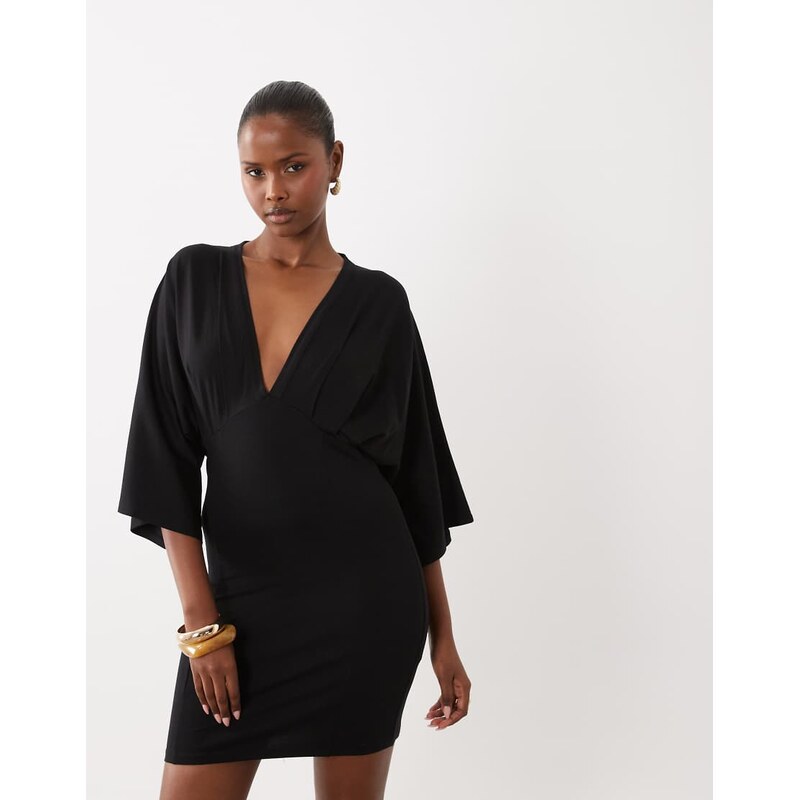 ASOS DESIGN grecian v neck mini dress in black