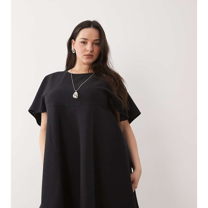 ASOS Curve ASOS DESIGN Curve smock t-shirt mini dress in black