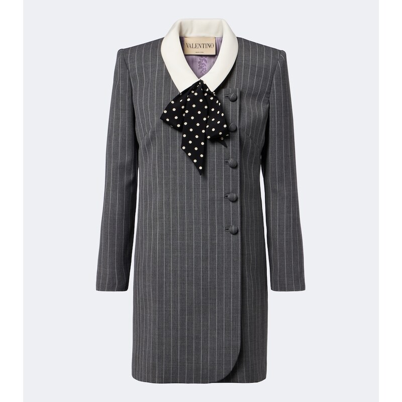 Valentino Bow-detail pinstripe virgin wool blazer dress