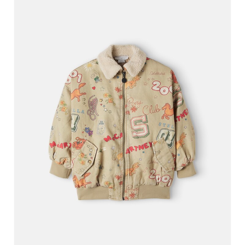 Stella McCartney Kids Printed teddy-trimmed cotton canvas jacket