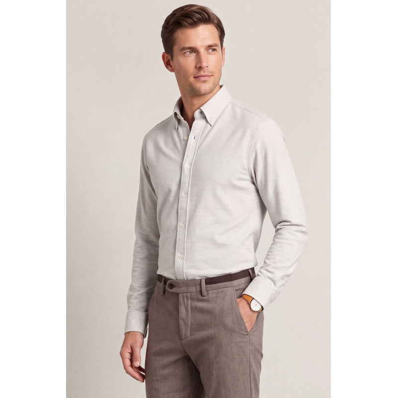 KOŠILE GANT REG JERSEY PIQUE STRETCH SHIRT LIGHT BEIGE MELANGE