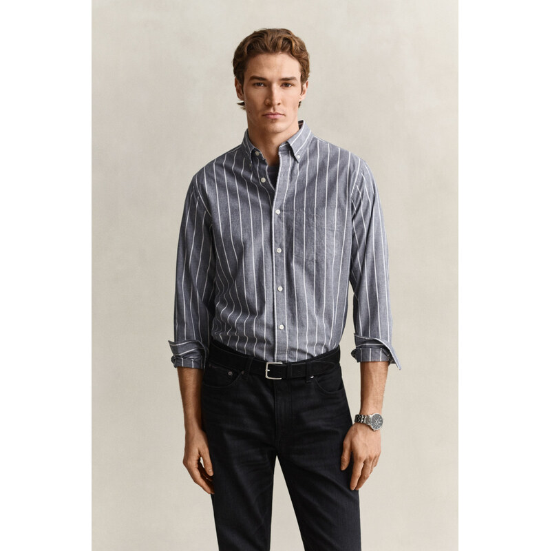 KOŠILE GANT REG POPLIN MELANGE STRIPE SHIRT DARK INDIGO MELANGE