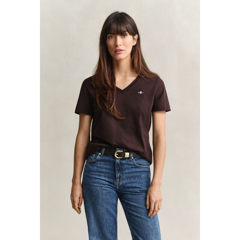 TRIČKO GANT REG SHIELD SS V-NECK T-SHIRT DEEP BROWN