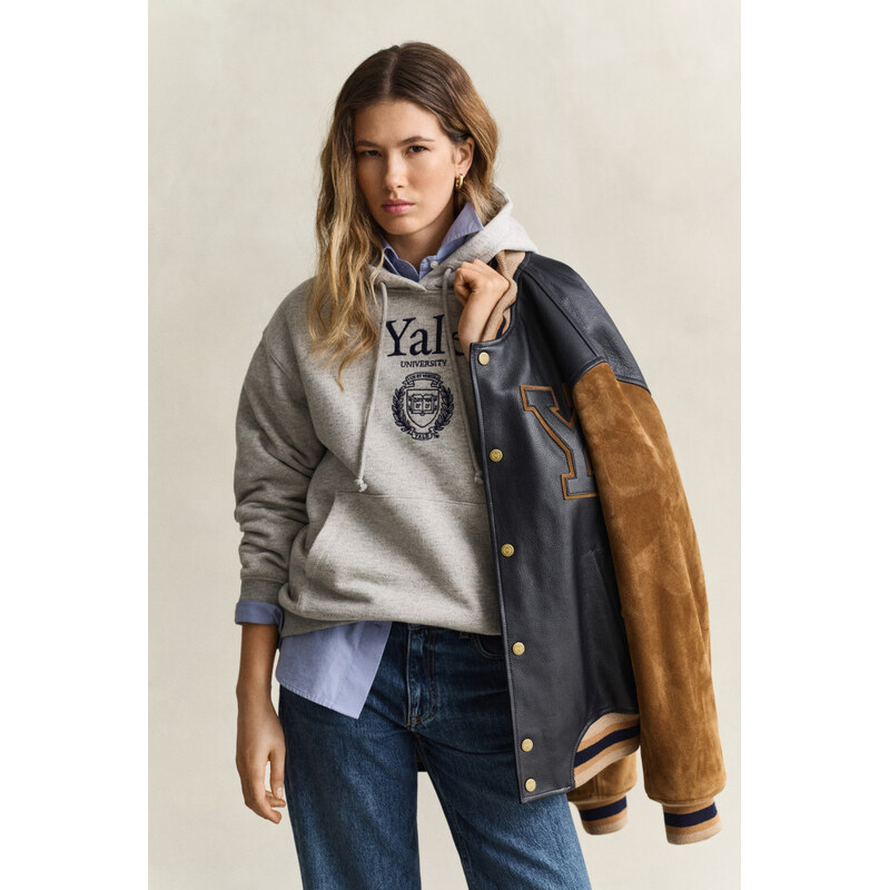 MIKINA GANT REL GRAPHIC HOODIE GREY MELANGE
