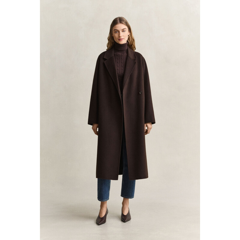 KABÁT GANT HANDSTITCHED BELTED COAT DEEP BROWN