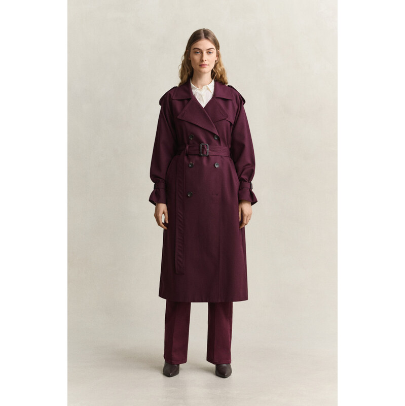 KABÁT GANT WOOL BLEND TRENCH COAT DARKENED WINE