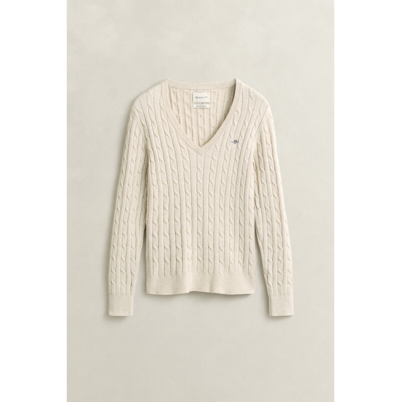 SVETR GANT STRETCH COTTON CABLE V-NECK FADED BEIGE