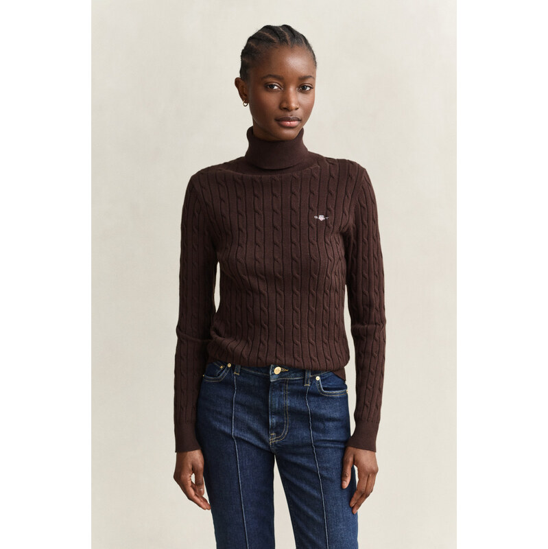 ROLÁK GANT STRETCH COTTON CABLE TURTLENECK DEEP BROWN