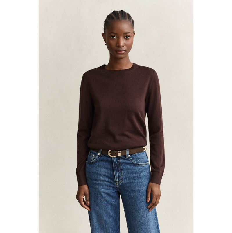 SVETR GANT EXTRAFINE MERINO WOOL C-NECK DEEP BROWN