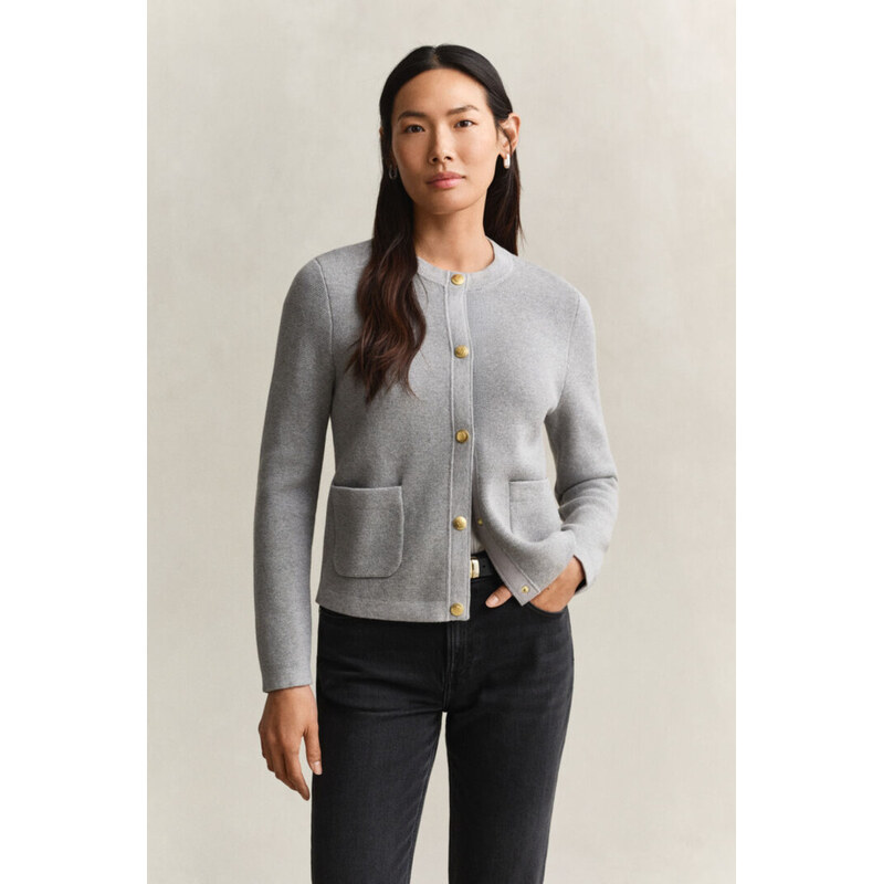SVETR GANT COTTON C-NECK CARDIGAN GREY MELANGE