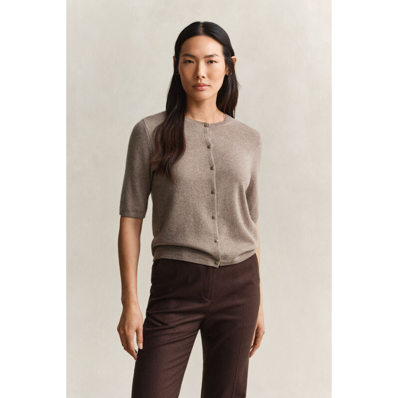 KARDIGÁN GANT CASHMERE BLEND C-NECK CARDIGAN SS DK. SAND MELANGE