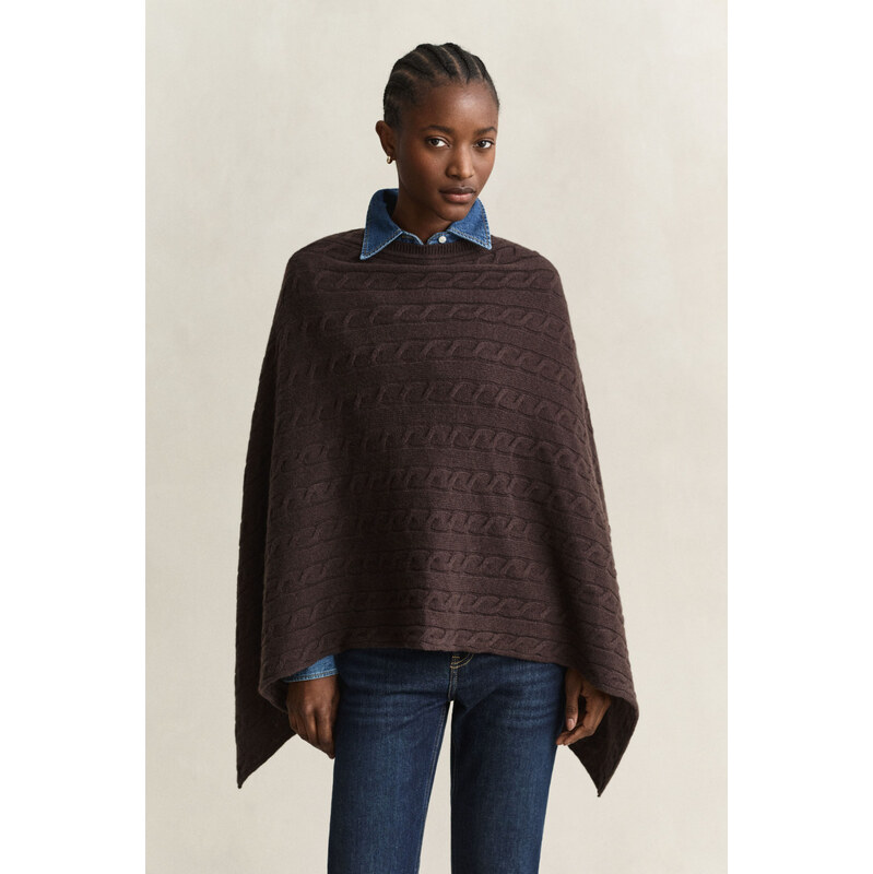 PONČO GANT WOOL CABLE PONCHO DEEP BROWN