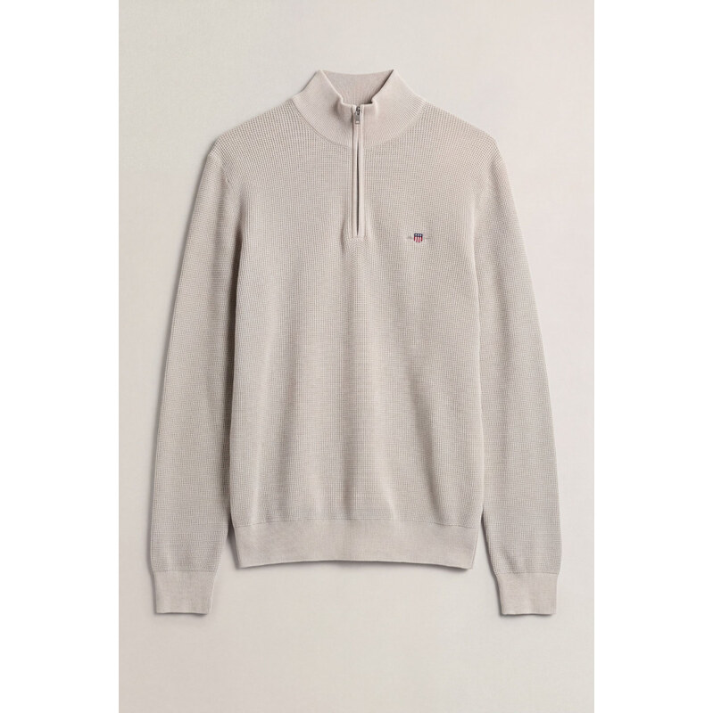 SVETR GANT MICRO TEXTURED COTTON HALF ZIP CLAY BEIGE