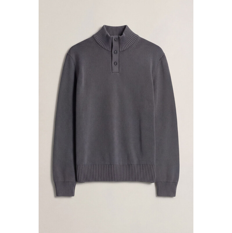 SVETR GANT SUPIMA COTTON HALF BUTTONED NECK MID GREY