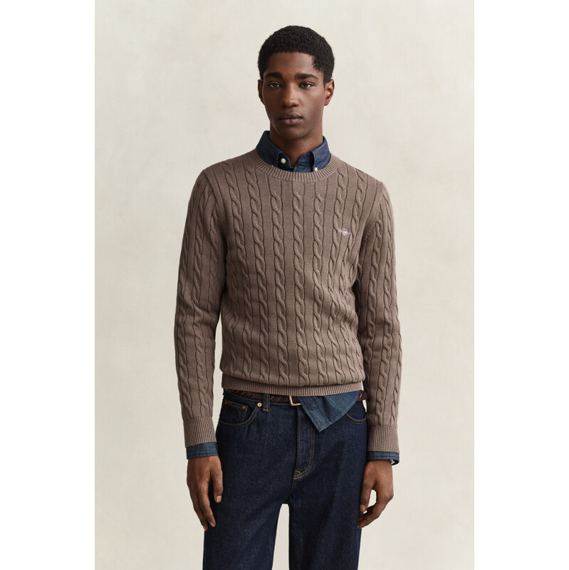 SVETR GANT COTTON CABLE C-NECK FADED TAUPE