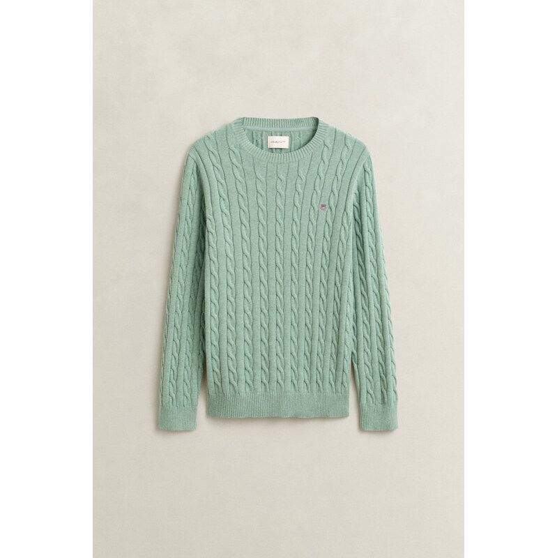 SVETR GANT COTTON CABLE C-NECK SOFT GREEN MELANGE