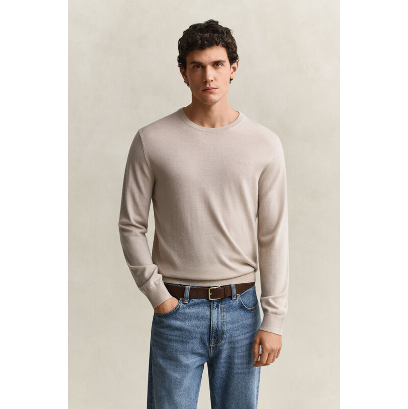 SVETR GANT EXTRAFINE MERINO WOOL C-NECK CLAY BEIGE
