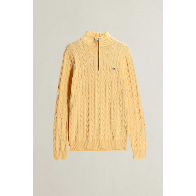 SVETR GANT COTTON CABLE HALF ZIP MILD YELLOW
