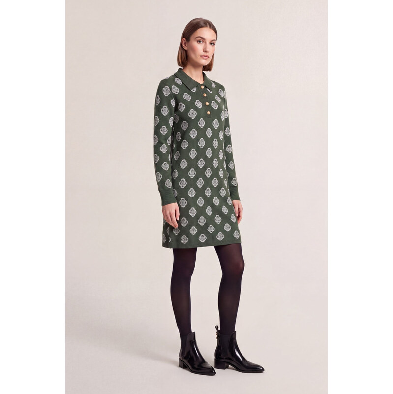 ŠATY GANT MONOGRAM KNIT RUGGER DRESS MOSSY GREEN