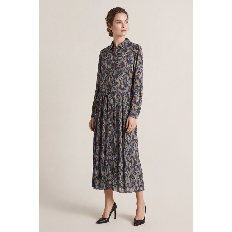 ŠATY GANT PRINTED FLUID LS SHIRT DRESS EVENING BLUE