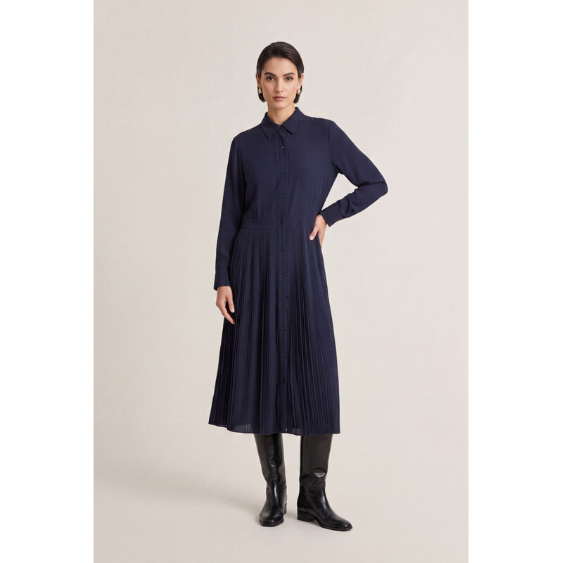 ŠATY GANT FLUID LS SHIRT DRESS EVENING BLUE