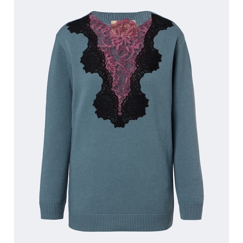 Valentino Lace-trimmed virgin wool sweater