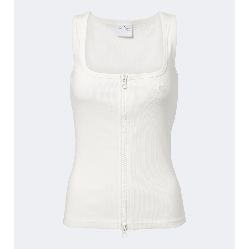 Courrèges Ribbed-knit cotton zip-up tank top