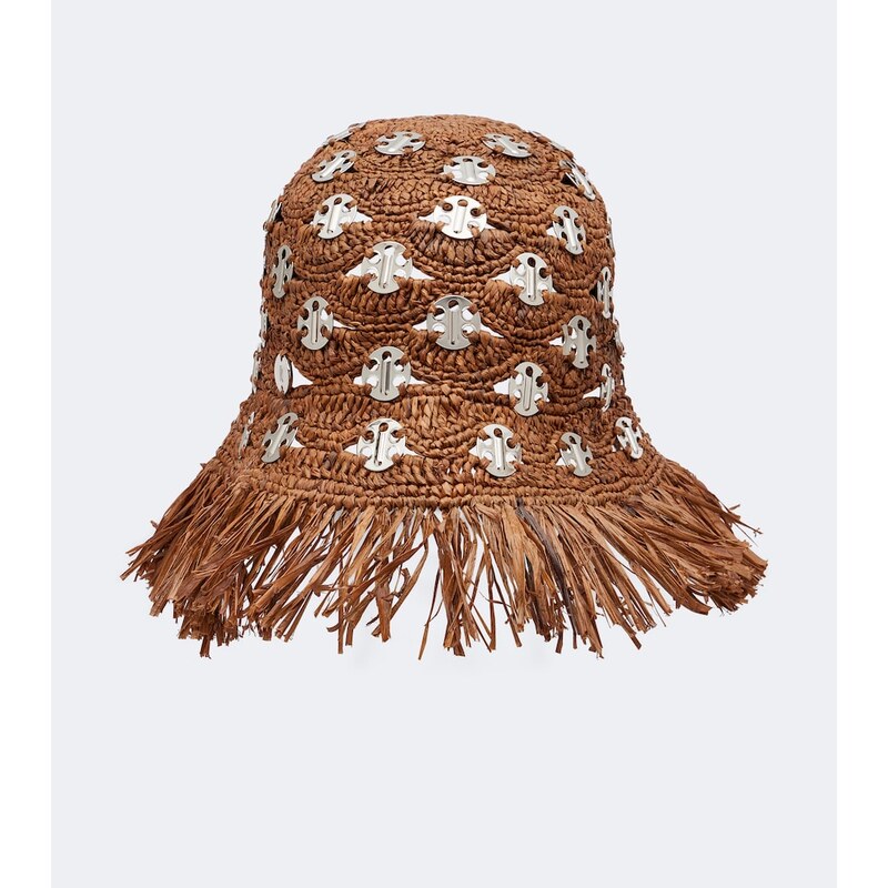 Rabanne Fringed studded raffia bucket hat