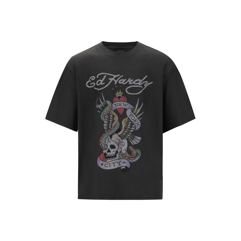 Ed Hardy Tričko New York City Diamante modrá / červená / černá /