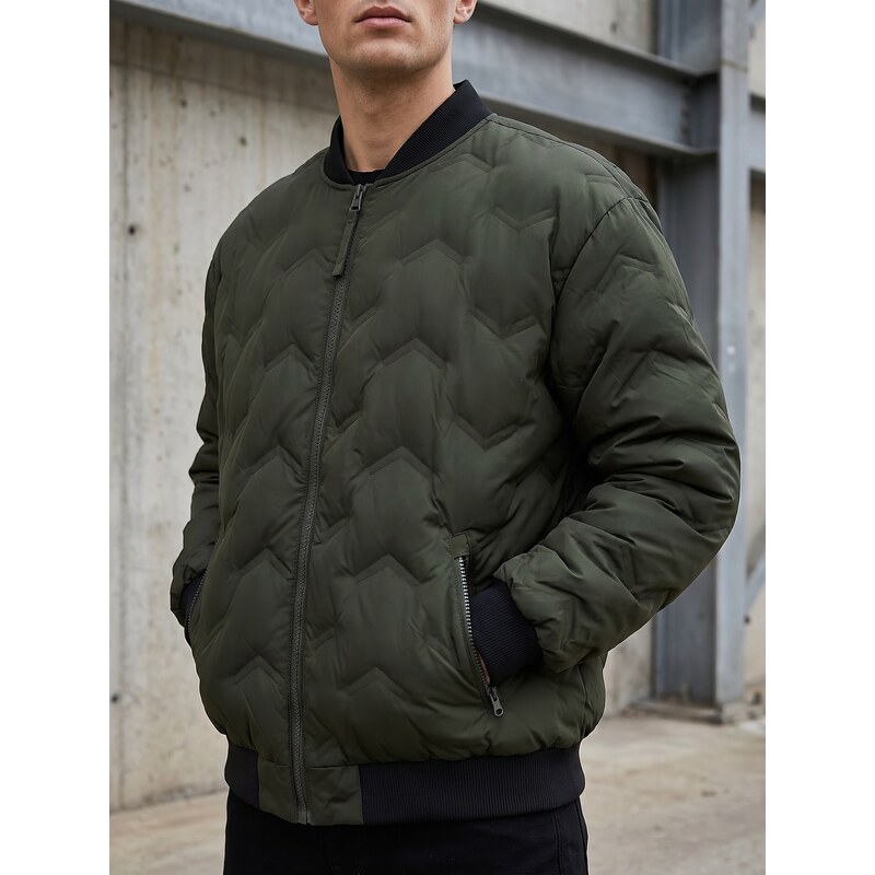 Sinsay - Prošívaná bomber bunda s kapsami na zip - khaki