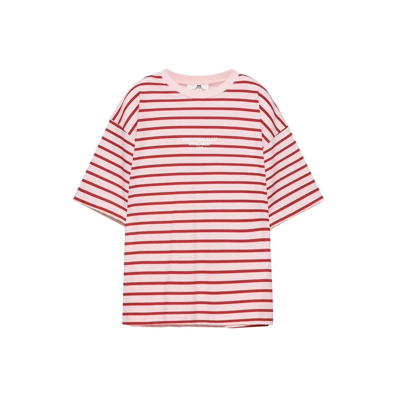 Pull&Bear Oversized tričko PACIFIC RAYAS ohnivá červená /