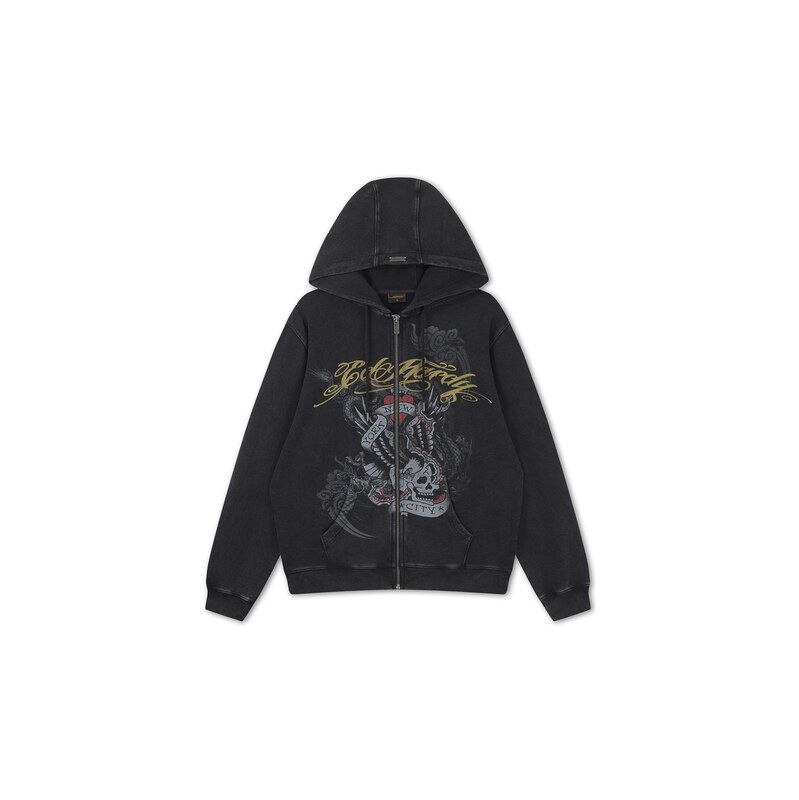 Ed Hardy Mikina Storming New York kari / šedá / červená / černá