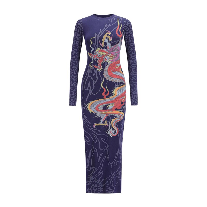 Ed Hardy Šaty Dragon Flame marine modrá / opálová / jasně
