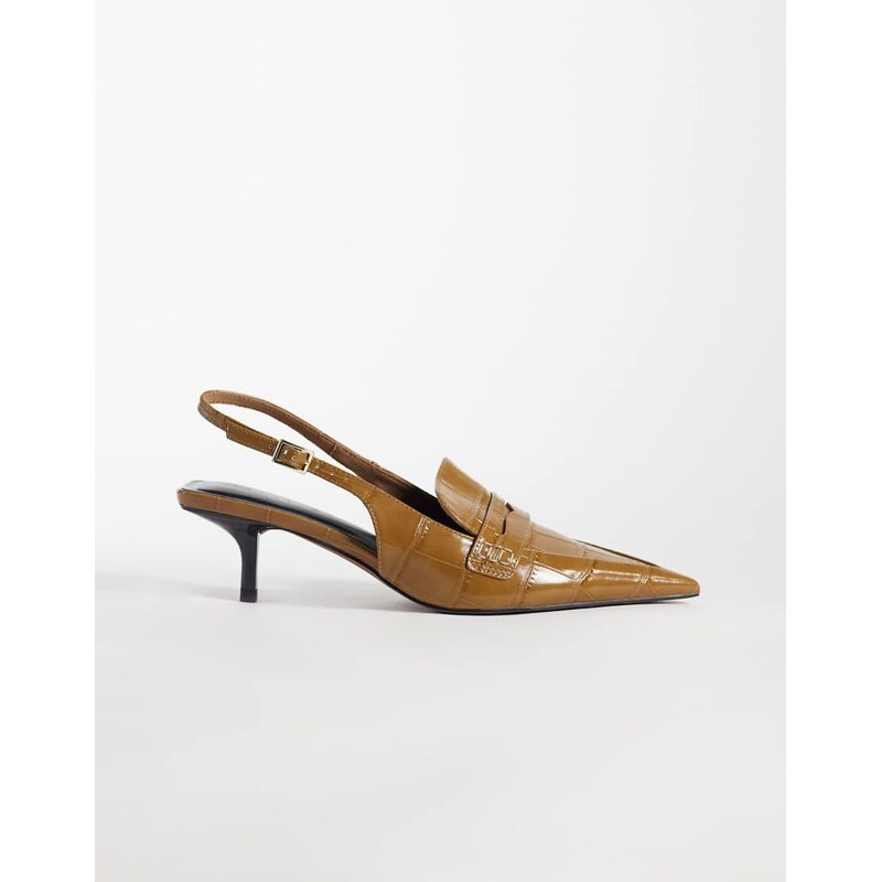ASOS DESIGN Sundae slingback kitten heeled loafers in toffee
